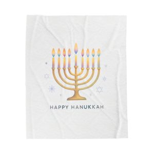Hanukkah Menorah Velveteen Plush Blanket – "Happy Hanukkah" Holiday Throw