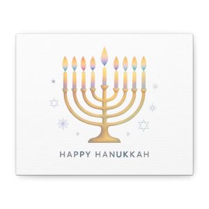 Happy Hanukkah Menorah Canvas Wall Art - Matte Stretched Holiday Decor