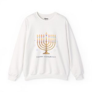 Hanukkah Menorah Sweatshirt — "Happy Hanukkah" Cozy Holiday Crewneck