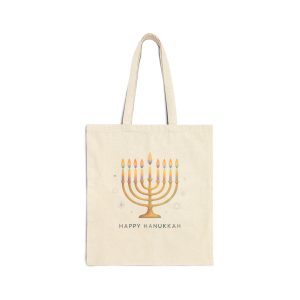 Menorah Canvas Tote Bag — "Happy Hanukkah" Holiday Gift Tote